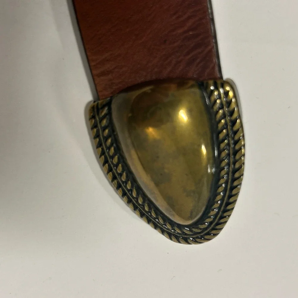 Coldwater Creek Brown Leather Western Belt Brass Hook Buckle Plus Size 1X 2X